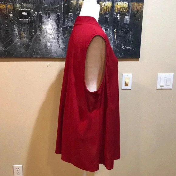 Anne Klein Red Sleeveless Tie Front Blouse-Size 3X - Picture 3 of 10
